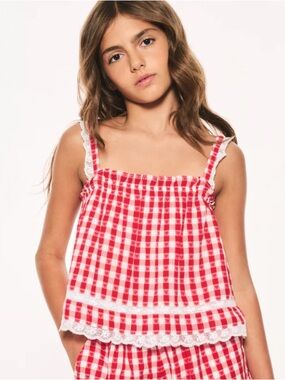 LoveShackFancy Girls Fiorella Cotton Gingham Top size 7/8 tank Red Americana